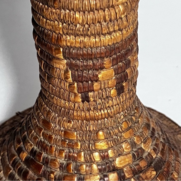 ETHIOPIAN HARARI BASKET / Single Coil Reed & Grass / Antique Pot Lid / Very Rare - Picture 4 of 12